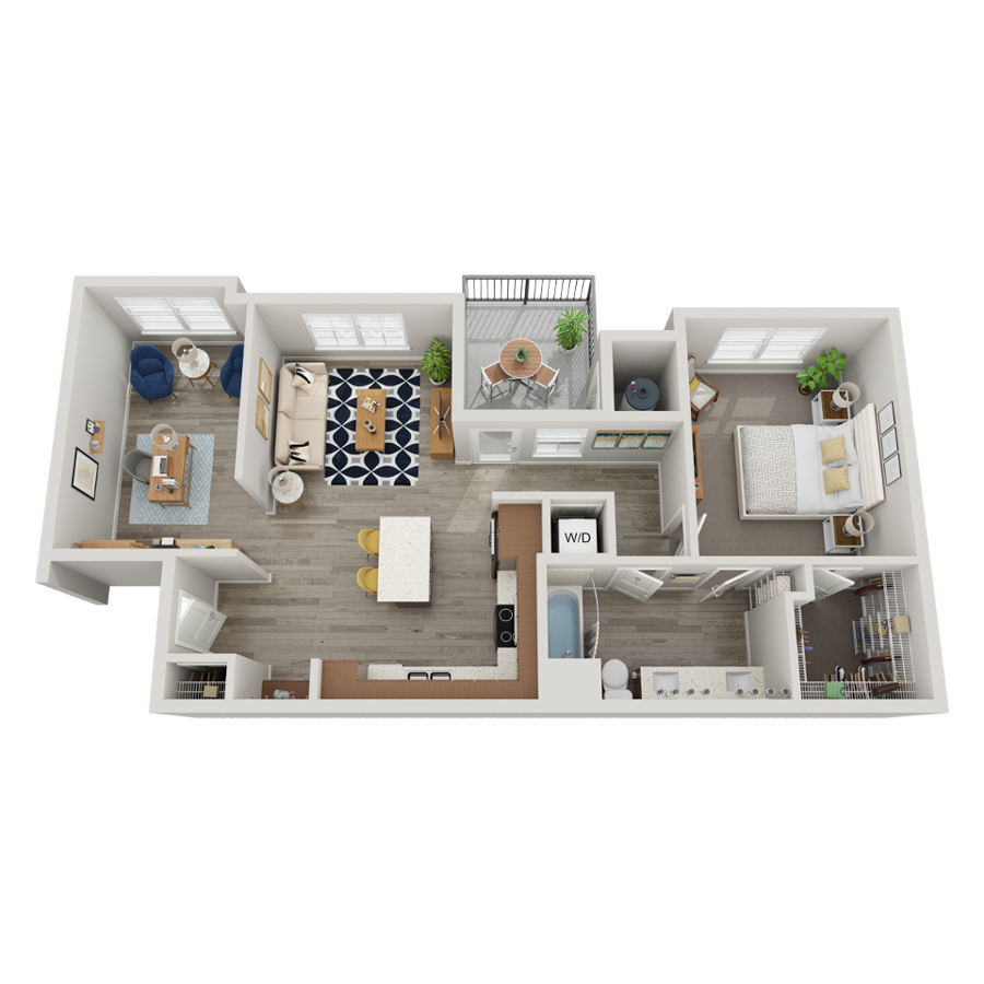 Rendering of the A5 floor plan with 1 bedroom[s] and 1 bathroom[s] at livethewright